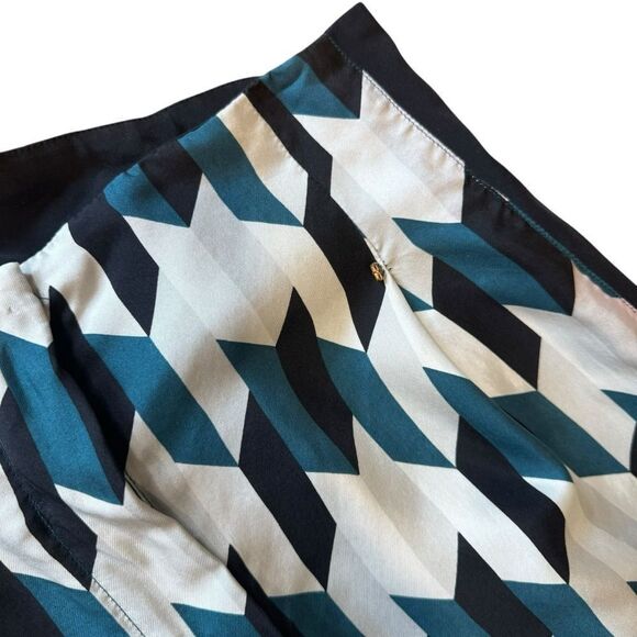 Sportmax Geometric Teal Black White Geometric Pattern Silk Wide Leg Trousers - Picture 6 of 10